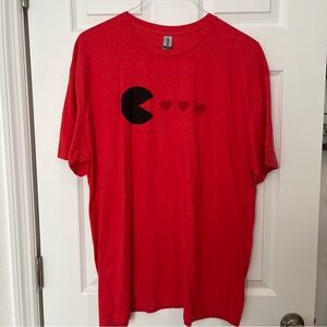 Pac-Man Shirt XL Game Ghost Heart Pellet Heather Red Arcade Valentine’s Day NEW
